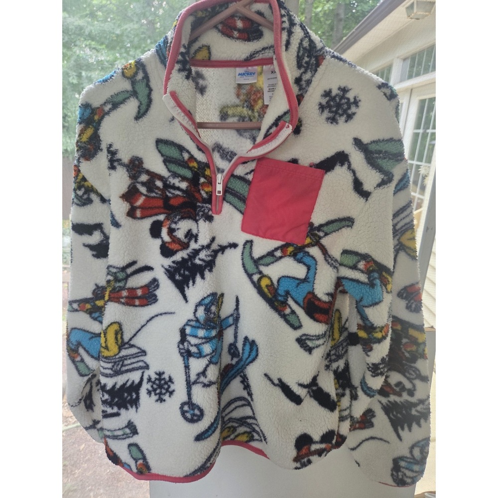 Disney Jacket Women's XXS Sherpa 1/4 Zip Ski Sweater Mickey & Friends Multicolor